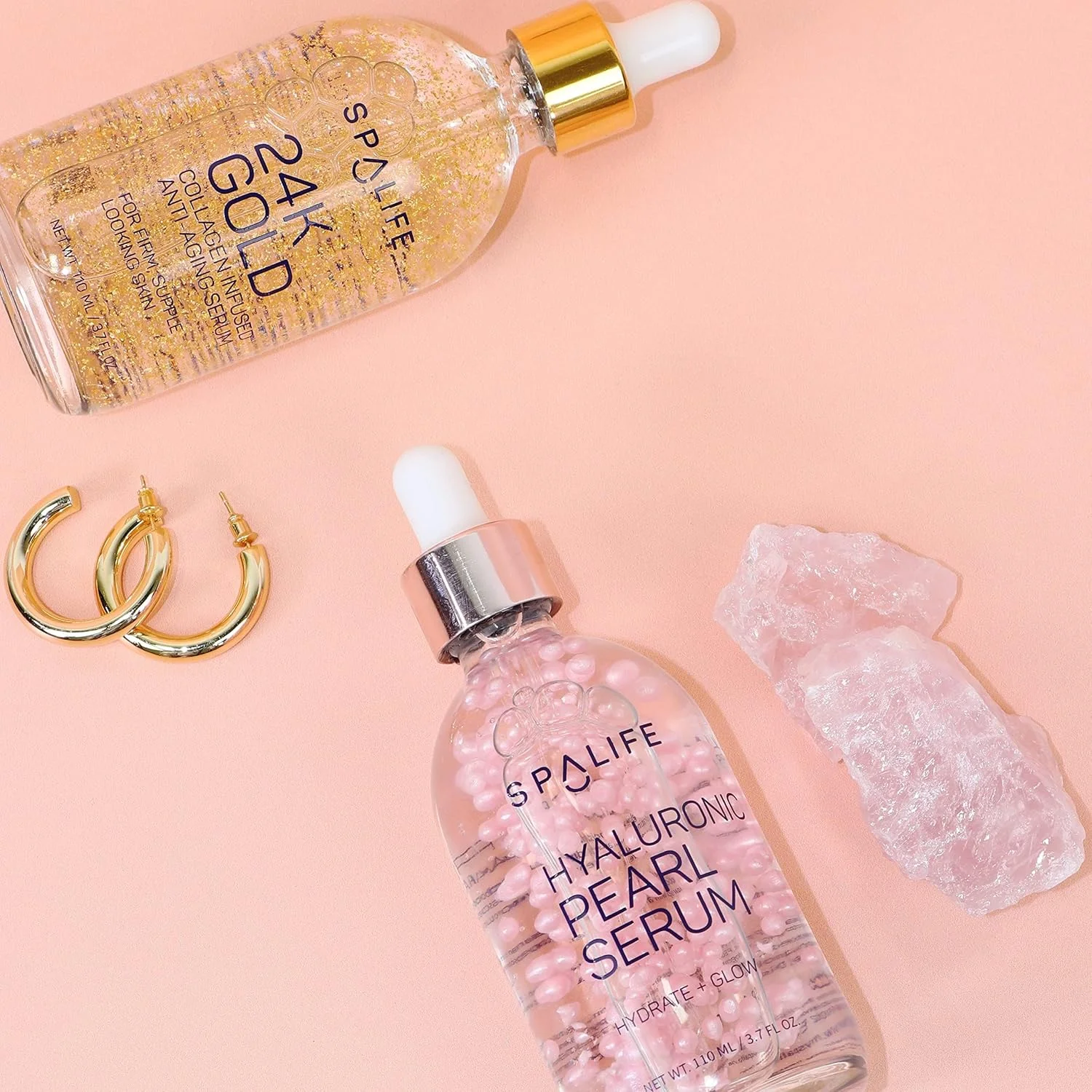 سرم صورت اسپا لایف: سرم کلاژن طلای 24 عیار، سرم آبرسان اسید هیالورونیک 100 میلی لیتر (3.7 اونس) - برای پوستی انعطاف پذیر، افزایش درخشندگی، استحکام و آبرسانی (2 عددی)