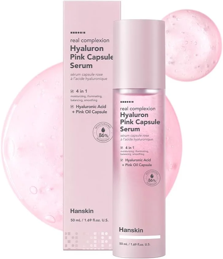 سرم کپسولی صورتی هیالورون هانسکین، حاوی ویتامین B12، آبرسانی عمیق و شدید، اسید هیالورونیک [50 میلی لیتر]