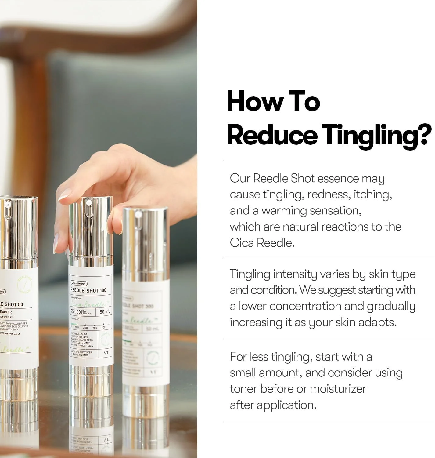 اسانس روزانه صورت CICA Reedle Shot 300، کاهش خطوط ریز و چین و چروک با مواد طبیعی، اسید هیالورونیک، کمپلکس سنتلا، عصاره پروپولیس سبز، مناسب برای انواع پوست