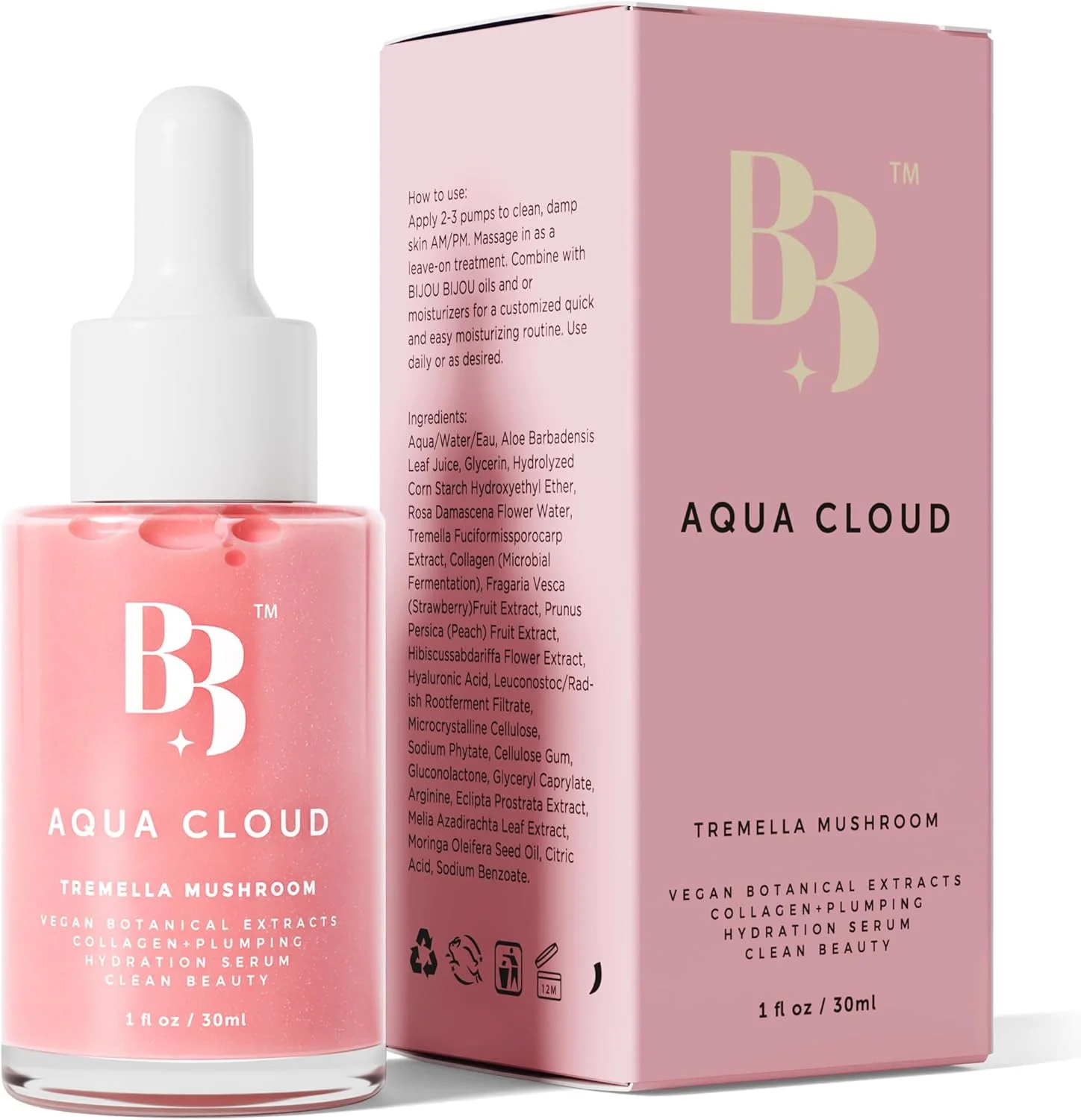 سرم ابری بیژو بیژو - جایگزین طبیعی اسید هیالورونیک، سرم صورتی معمولی نیست، فرموله شده برای آبرسانی، مرطوب کنندگی، سفت کنندگی، کلاژن ژله ای وگان ساخته شده با قارچ ترملا