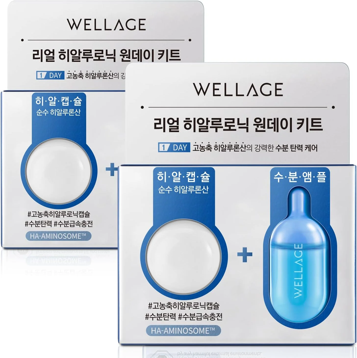 سرم آبرسان یک روزه اسید هیالورونیک واقعی WELLAGE (2 عدد)، آمپول راز زیبایی کره ای، سرامید HA با غلظت بالا و 8 عصاره گیاهی برای سفت کردن و مرطوب کردن مراقبت ویژه روزانه