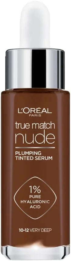 سرم رنگی حجم دهنده لورال پاریس True Match Nude، حاوی 1% اسید هیالورونیک، فورا پوست را یکدست، روشن و آبرسانی می کند، رنگ 10-12، بسیار تیره