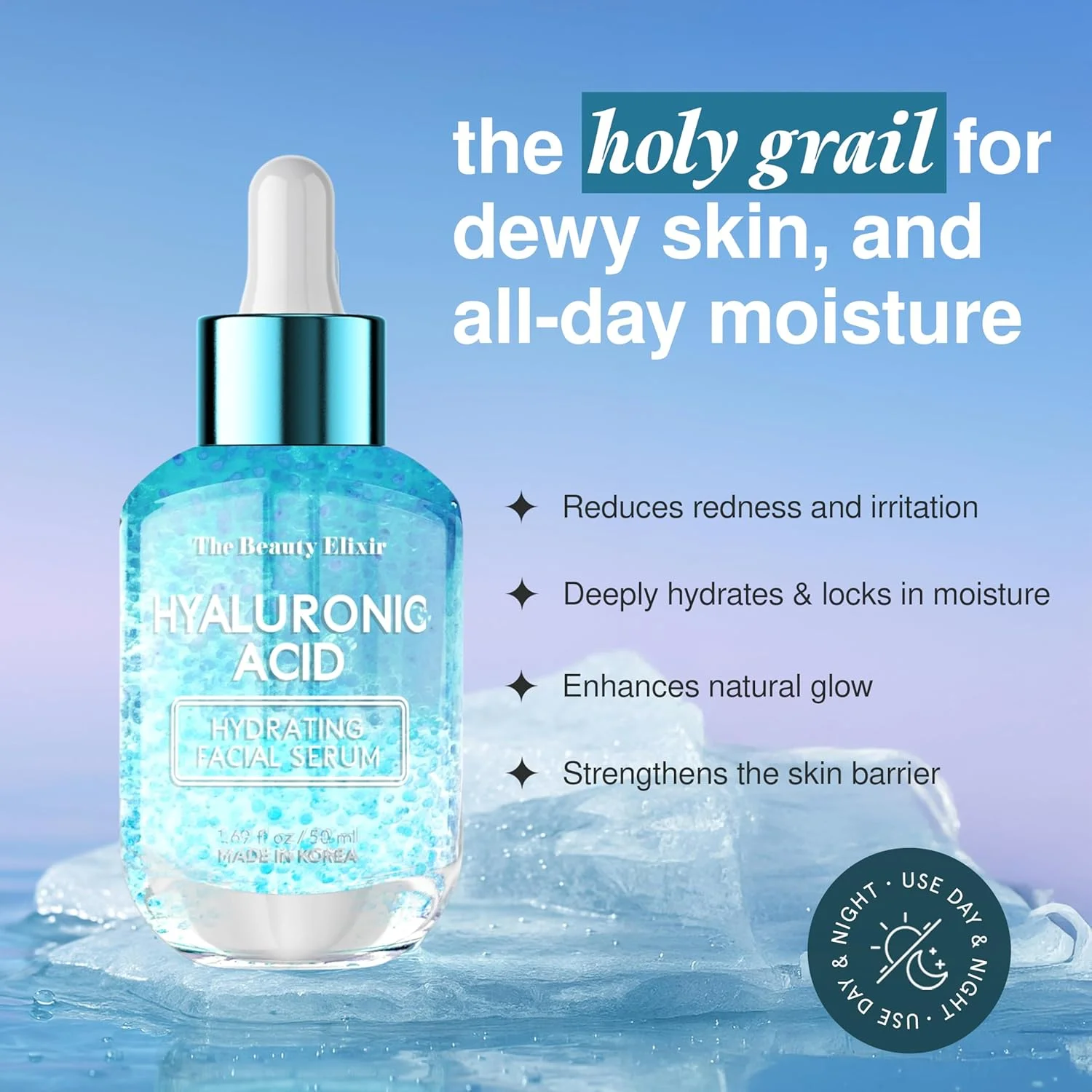 سرم صورت هیالورونیک اسید ضد پیری - سرم صورت جوان کننده و آبرسان - کاهش چین و چروک و خطوط ریز، یکنواخت و ترمیم کننده رنگ پوست - مراقبت از پوست ساخت کره - 50 میلی لیتر