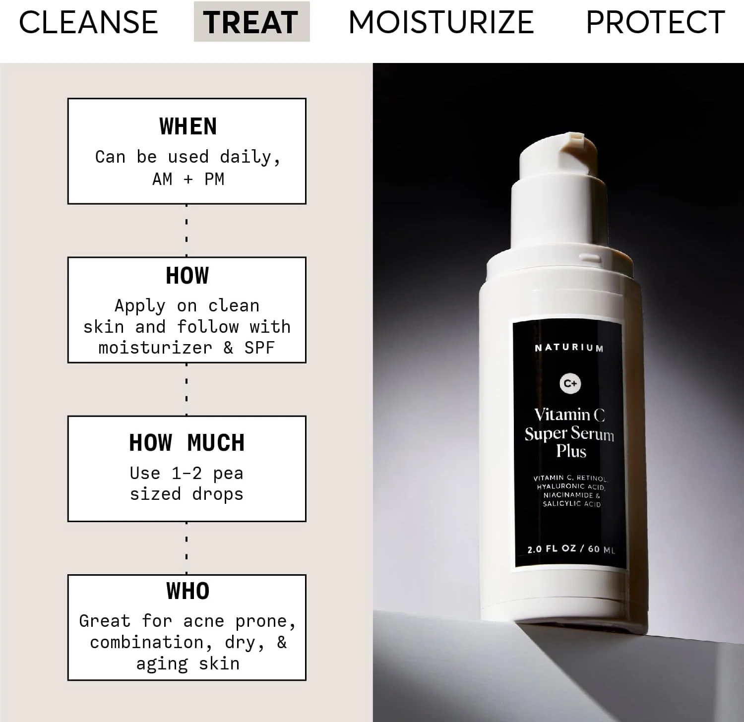 سرم فوق العاده ویتامین C ناتوریوم پلاس، مراقبت از صورت، به همراه رتینول، هیالورونیک اسید، نیاسینامید و سالیسیلیک اسید، 60 میلی لیتر