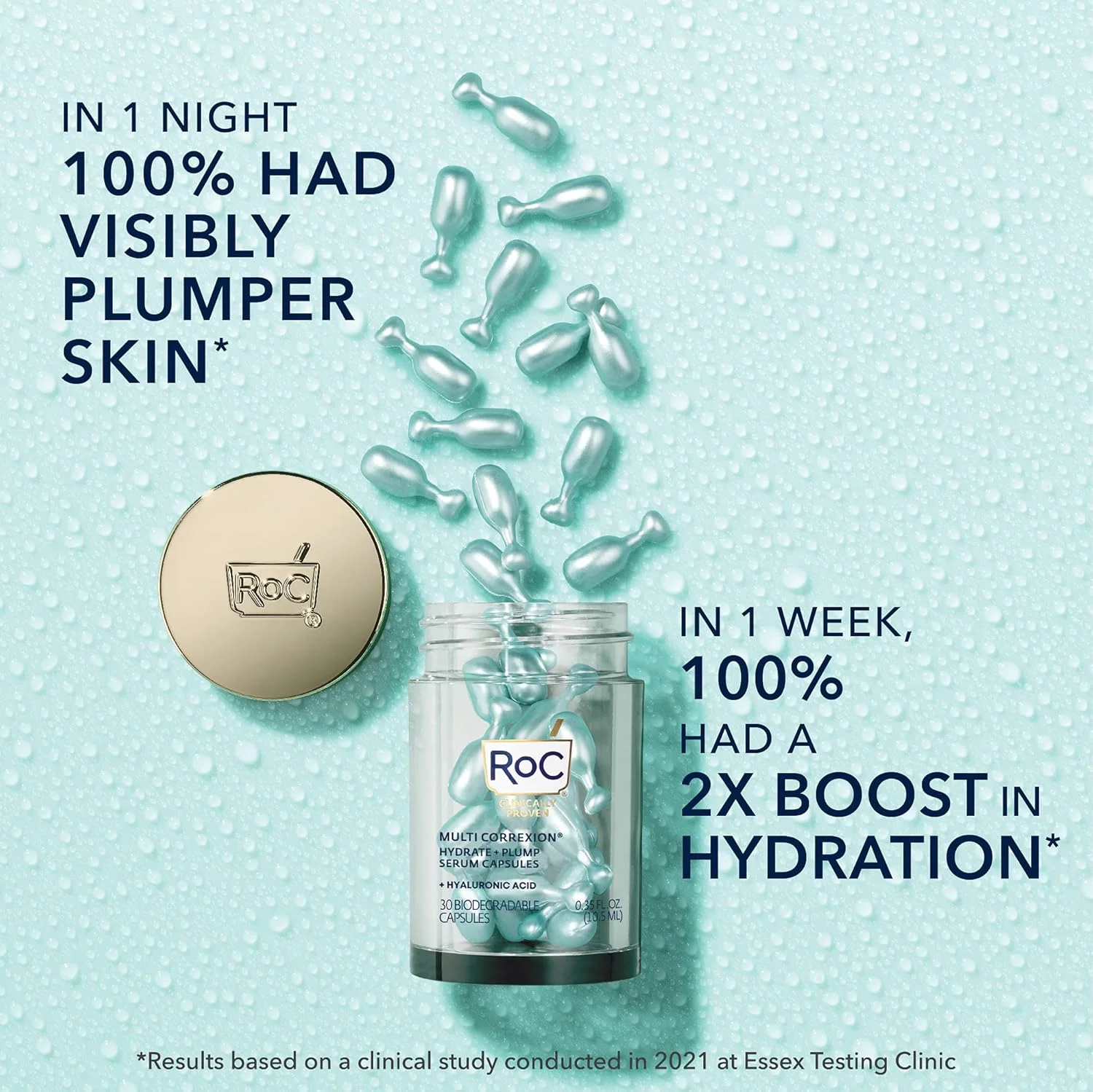 کپسول های سرم آبرسان و حجیم کننده RoC Multi Correxion - حداکثر قدرت حجیم کنندگی - افزایش سطح آبرسانی پوست - حاوی اسید هیالورونیک - 30 عدد