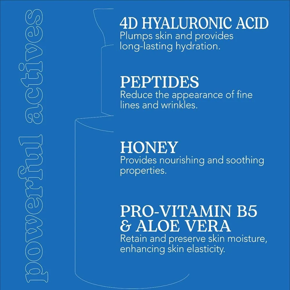 سرم فوق آبرسان بیزلاین، سرم تقویت شده با عسل، ویتامین ای، 10% اسید هیالورونیک 4 بعدی، پپتیدها، حجیم کننده، آرام بخش، پشتیبانی از سد پوستی، 30 میلی لیتر