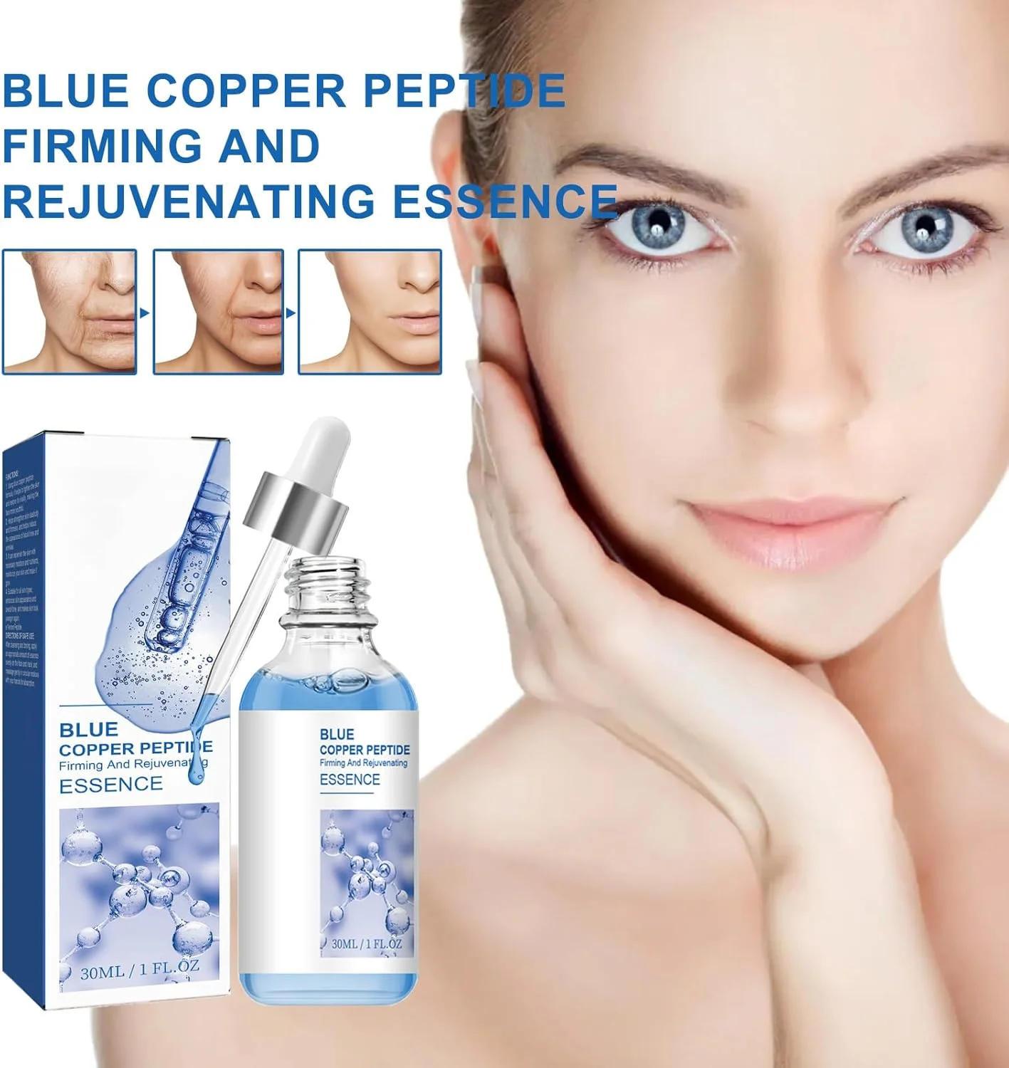 سرم صورت سفت کننده و جوان کننده پپتید مس آبی، اسانس پپتیدهای مس، سرم اسید هیالورونیک، پرکننده و درخشان کننده پوست، آبرسان و مرطوب کننده عمیق و ماندگار، کاهش خطوط ریز و چین و چروک