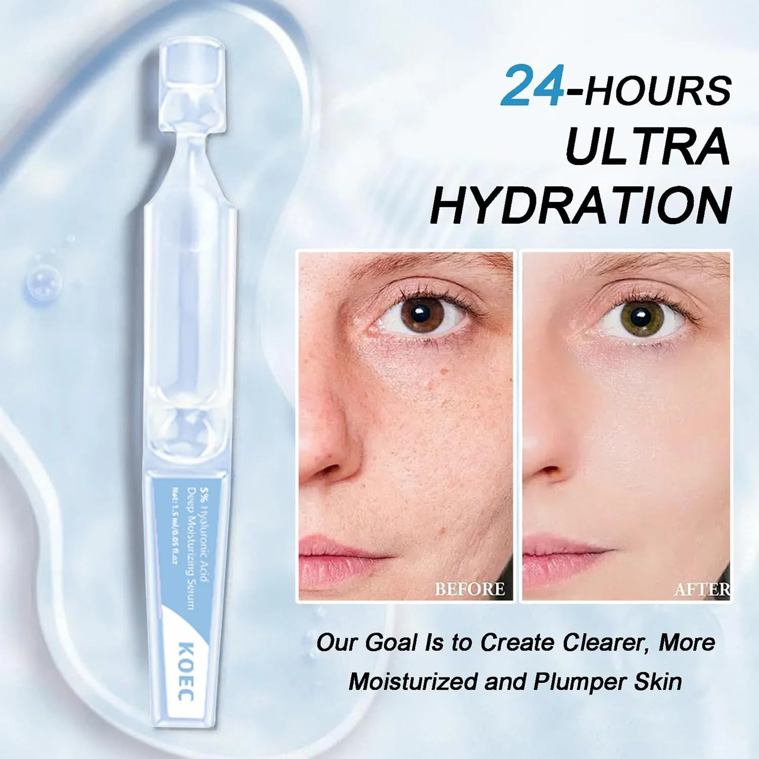 سرم هیالورونیک اسید 4D فوق آبرسان، سرم ضد پیری 5% هیالورونیک اسید برای آبرسانی عمیق و صاف کردن پوست، سرم ویال تک دوز برای پوست خشک و حساس، 1.5 میلی لیتر * 30