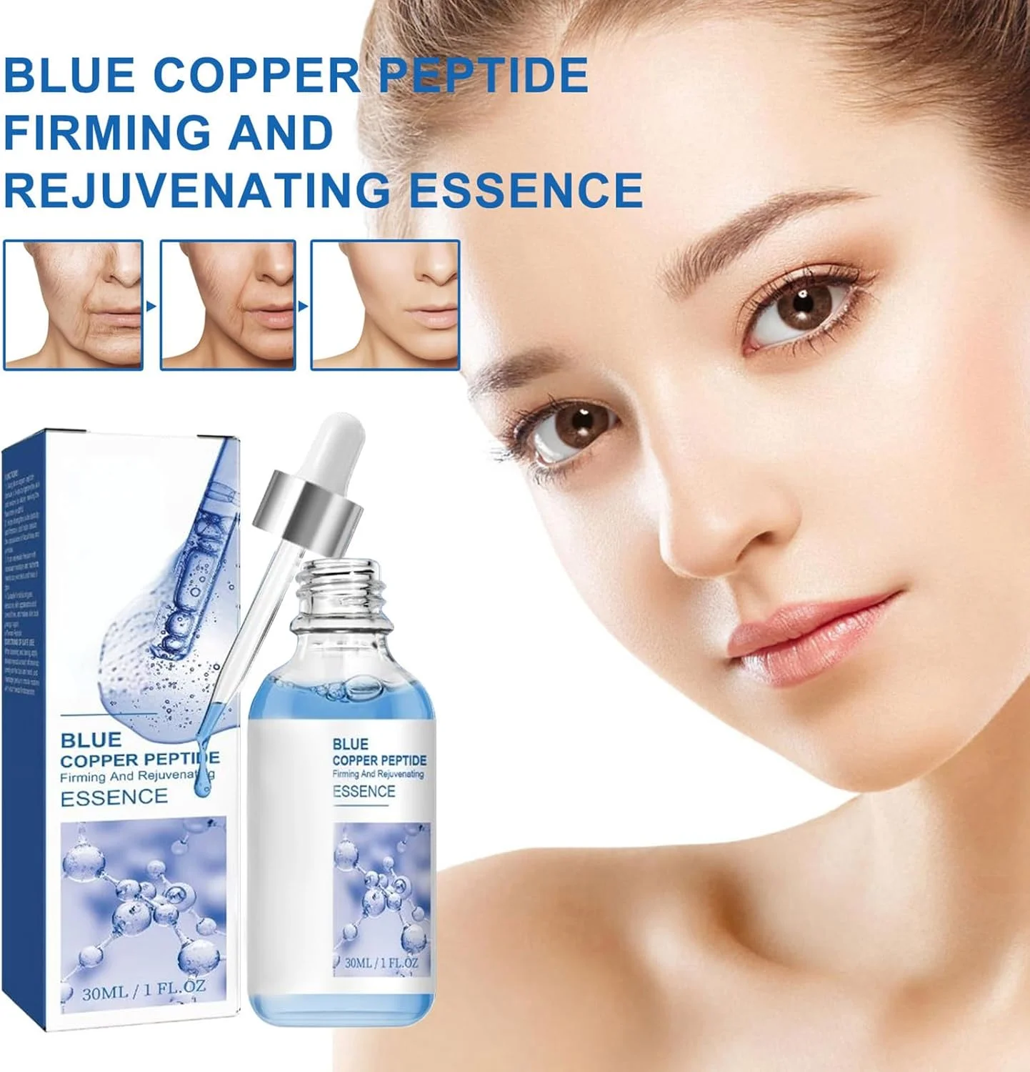 سرم صورت سفت کننده پپتید مس آبی، سرم اسید هیالورونیک، مرطوب کننده عمیق و سفت کننده پوست، بهبود دهنده سد پوستی، مناسب برای انواع پوست