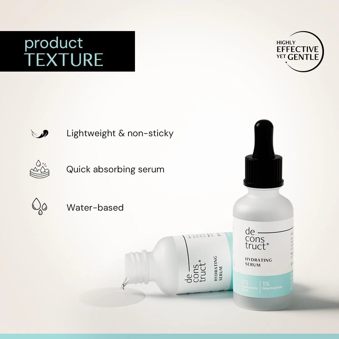 سرم آبرسان دی‌کانستراکت حاوی 2% هیالورونیک اسید + 1% نیاسینامید | سرم صورت - برای آبرسانی بدون چربی و حجیم شدن عمیق پوست | 30 میلی لیتر