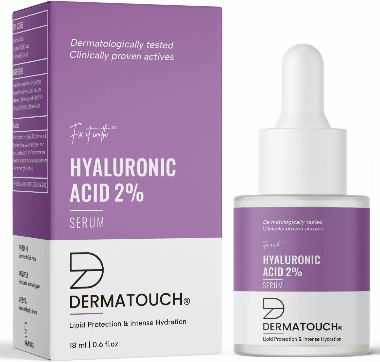 سرم هیالورونیک اسید 2% DERMATOUCH | برای آبرسانی عمیق و پوست درخشان | مخصوص پوست خشک | برای آقایان و بانوان | 18 میلی لیتر