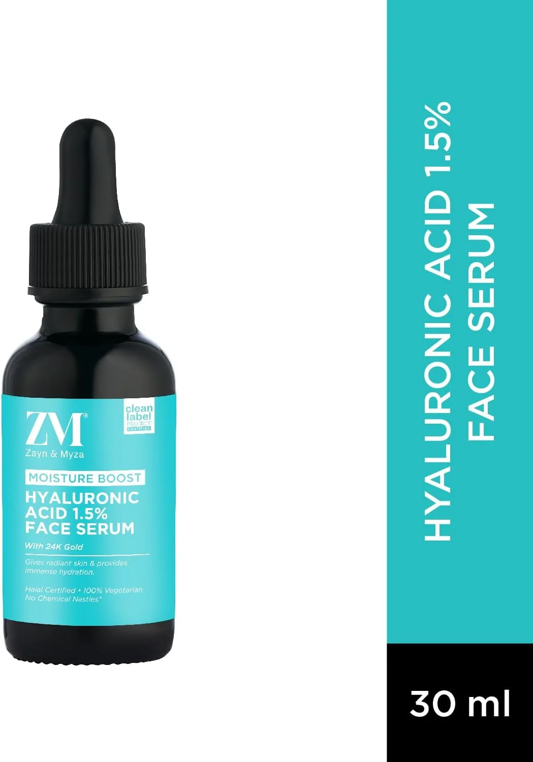 سرم صورت حاوی اسید هیالورونیک 1.5% و طلای 24 عیار ZM Zayn & Myza – آبرسانی عمیق و درخشش فوق العاده، فاقد مواد مضر، برای پوست معمولی تا خشک، 30 میلی لیتر