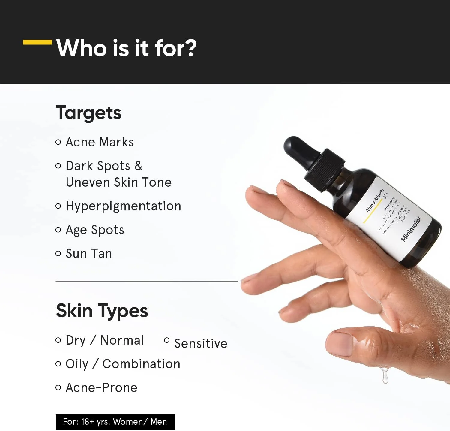 سرم صورت مینیمالیست آلفا آربوتین 2% برای لکههای تیره و آفتاب سوختگی | سرم صورت حاوی هیالورونیک اسید برای کمک به رفع لکها، لکههای تیره، PIH و یکنواخت کردن رنگ پوست | 30 میلی لیتر سرم صورت مینیمالیست آلفا آربوتین 2% برای لکههای تیره و آفتاب سوختگی | سرم صورت حاوی هیالورونیک اسید برای کمک به رفع لکها، لکههای تیره، PIH و یکنواخت کردن رنگ پوست | 30 میلی لیتر