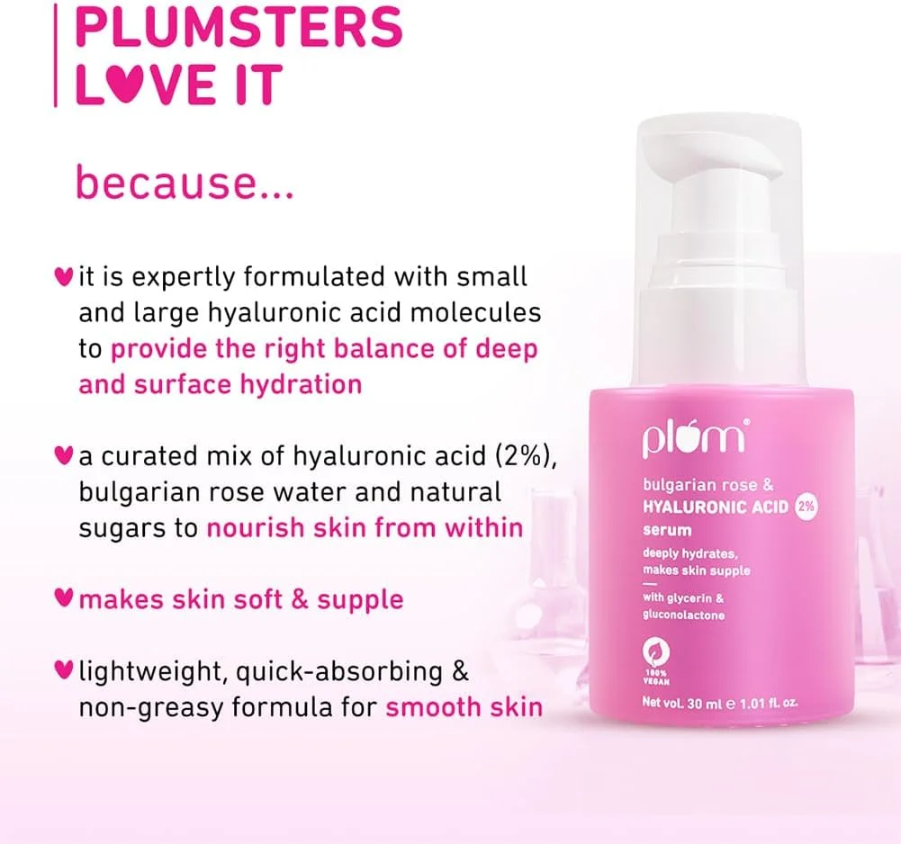 سرم آلوئه ورا ۲% هیالورونیک اسید با گل رز بلغاری ۳۰ میلی لیتر آبرسانی فوری برای پوست شاداب و پر طراوت سرم صورت برای استفاده روزانه | مناسب برای انواع پوست بدون عطر، 1 اونس مایع