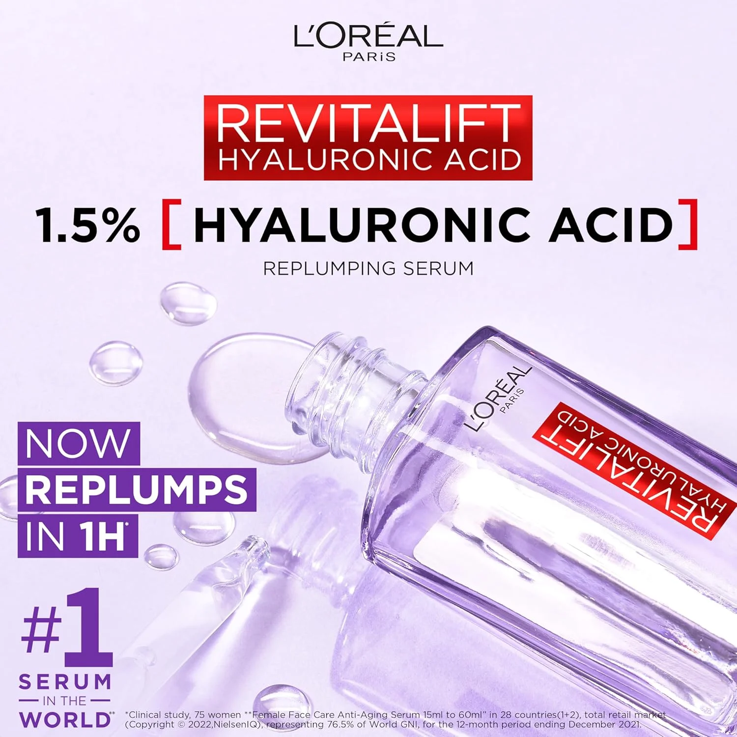 سرم هیالورونیک اسید لورآل پاریس Revitalift Filler [+هیالورونیک اسید]، سرم قطره چکان اسید هیالورونیک خالص 1.5 درصد غلیظ