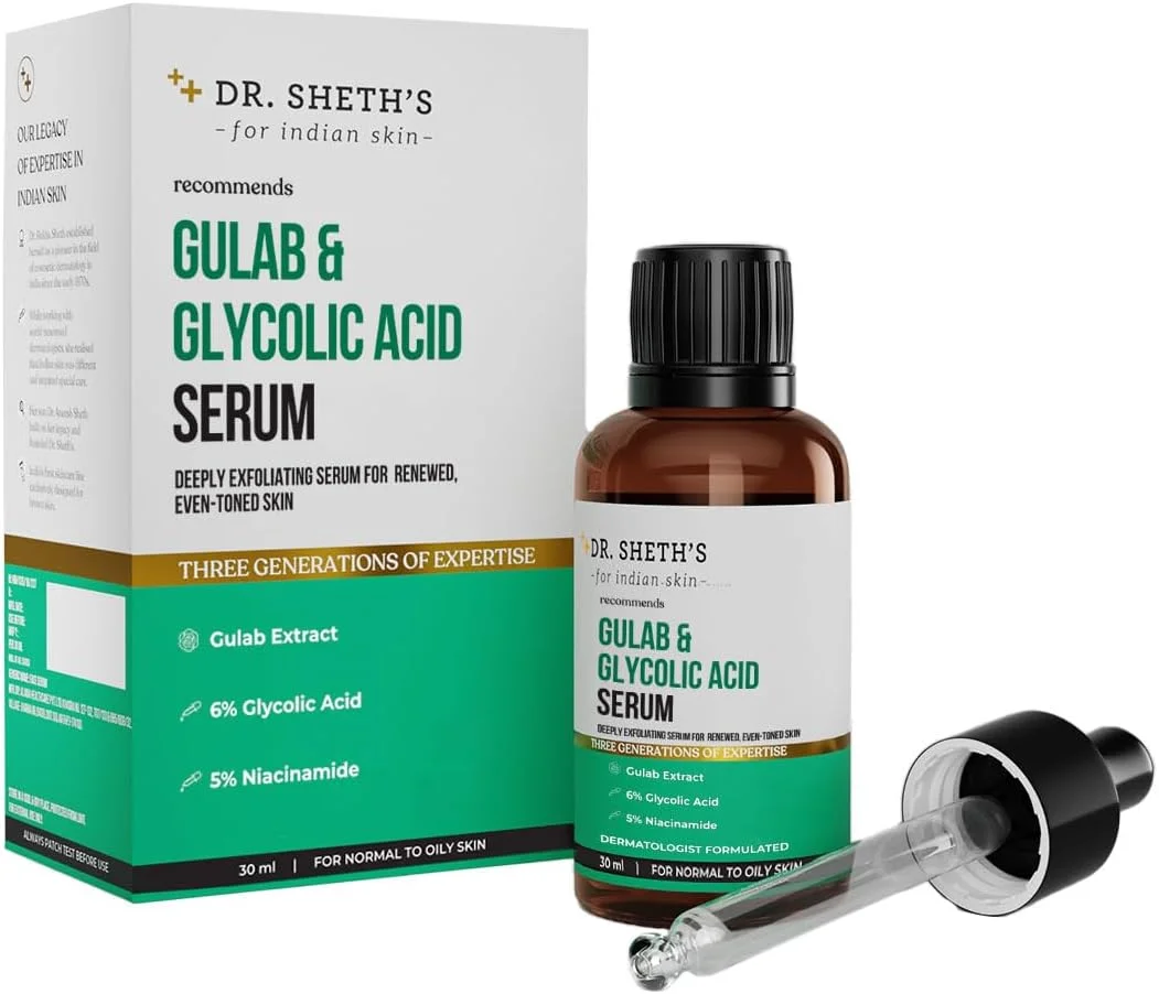 سرم روشن کننده فوری صورت گلاب، 6% گلیکولیک اسید و 5% نیاسینامید دکتر شث | بهبود بافت پوست و رنگ ناهموار | مناسب پوست نرمال تا چرب و پوست حساس | 30 میلی لیتر