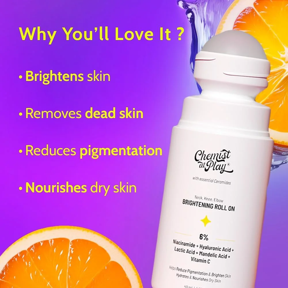 سرم رولی روشن کننده گردن، زانو و آرنج Chemist at Play حاوی 6% ویتامین C + اسید هیالورونیک + AHAs + نیاسینامید + سرامیدها | از بین برنده لک و آبرسان پوست خشک | 40 میلی لیتر سرم رولی روشن کننده گردن، زانو و آرنج Chemist at Play حاوی 6% ویتامین C + اسید هیالورونیک + AHAs + نیاسینامید + سرامیدها | از بین برنده لک و آبرسان پوست خشک | 40 میلی لیتر