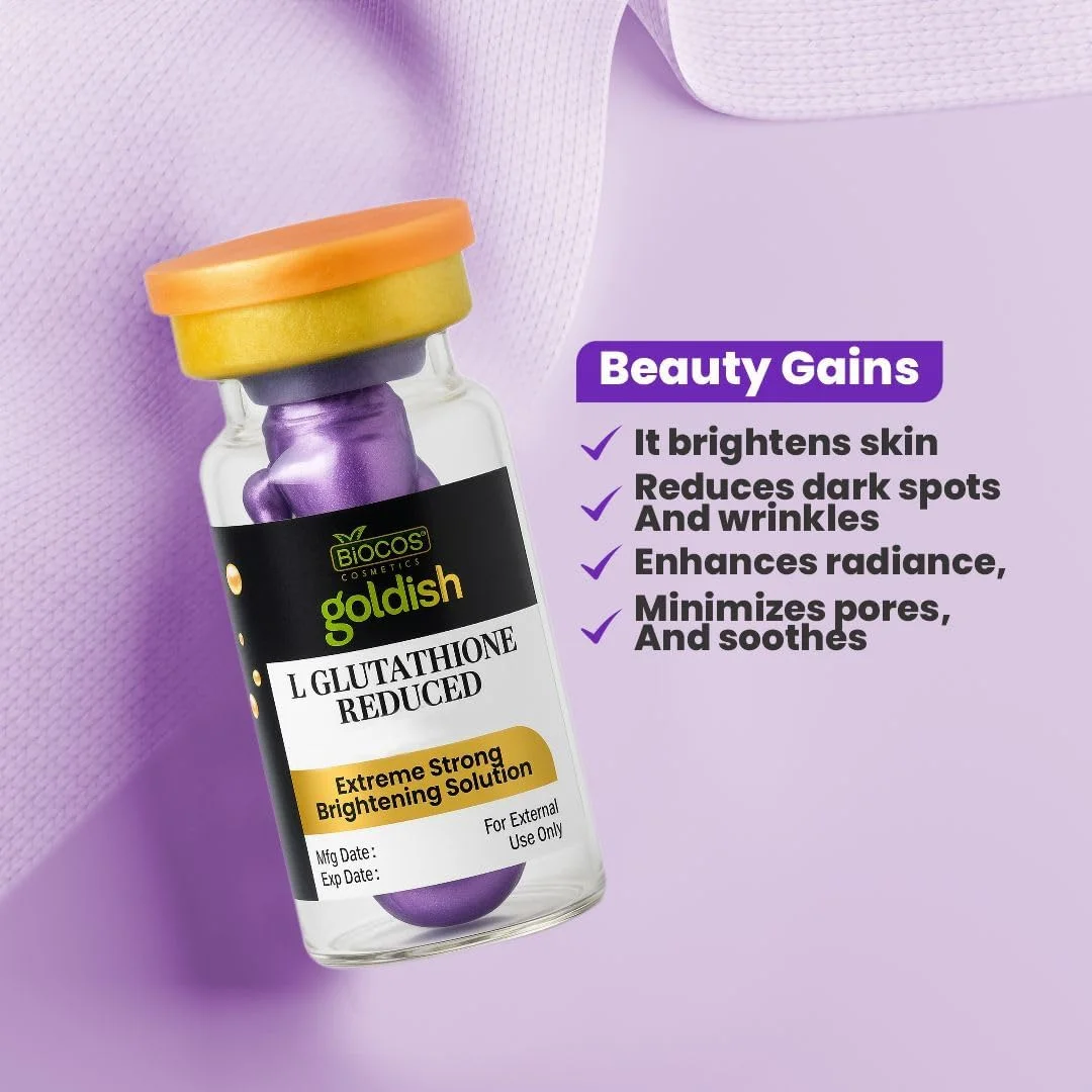 سرم روشن کننده و ضد پیری 8 در 1 BIOCOS Goldish (بسته 2 عددی) – حاوی ال-گلوتاتیون، کوجیک اسید، نیاسینامید و آلفا-ملایت برای ملاسما، لکه‌های تیره، چین و چروک و کاهش منافذ – 5 میلی لیتر