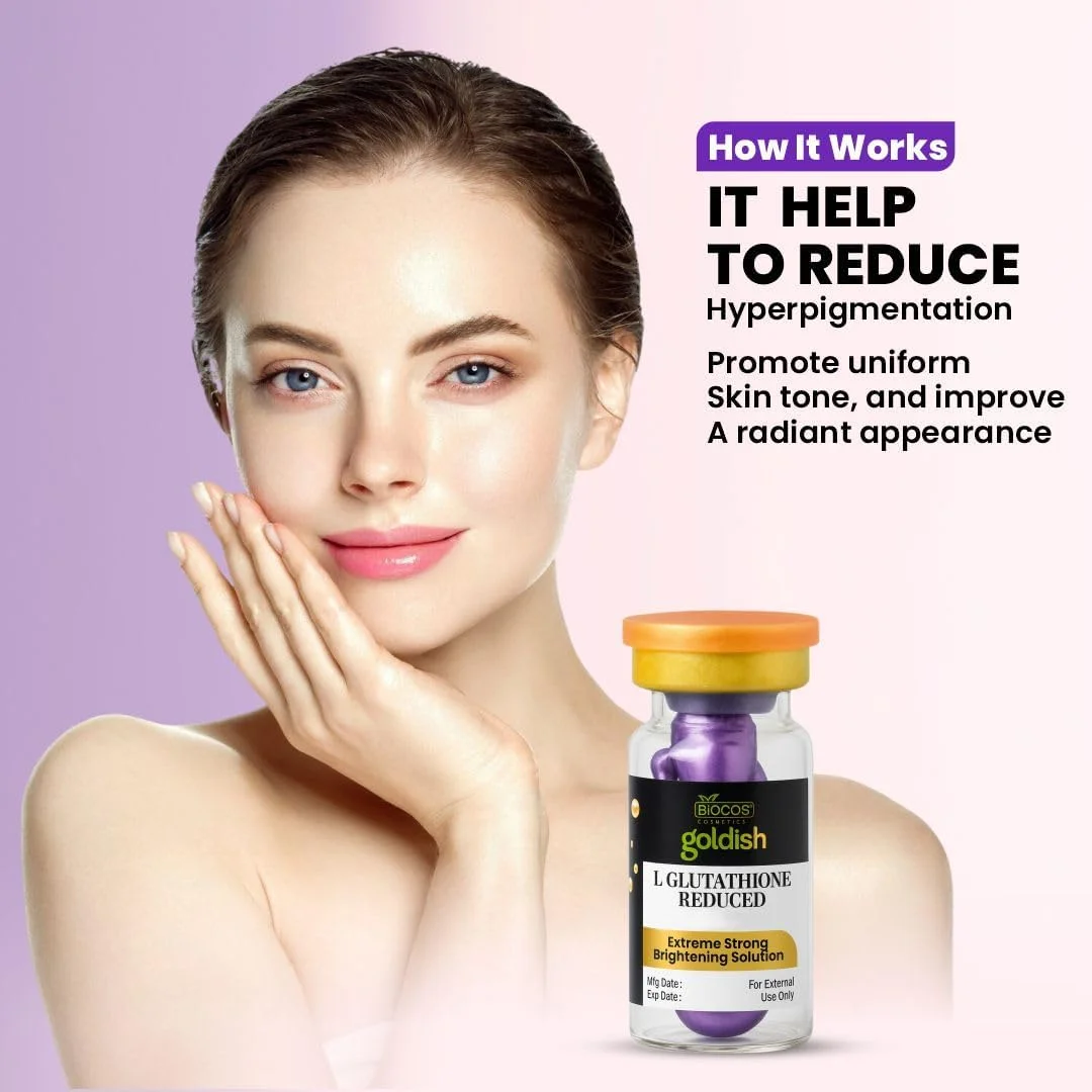 سرم روشن کننده و ضد پیری 8 در 1 BIOCOS Goldish (بسته 2 عددی) – حاوی ال-گلوتاتیون، کوجیک اسید، نیاسینامید و آلفا-ملایت برای ملاسما، لکه‌های تیره، چین و چروک و کاهش منافذ – 5 میلی لیتر