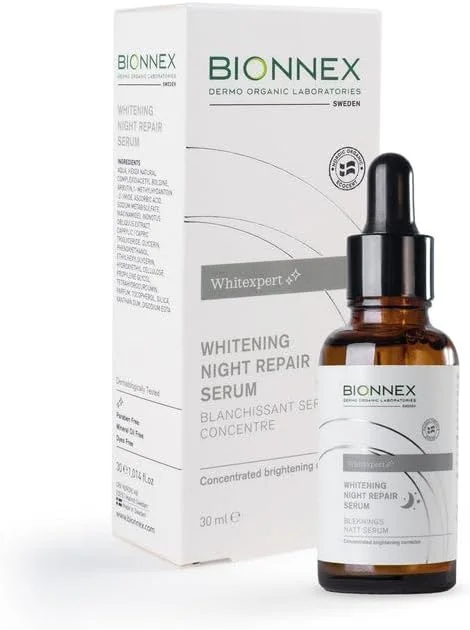 سرم ترمیم کننده شب Whitexpert Bionnex – سرم روشن کننده با قارچ Chaga، Curcuma Longa، ویتامین C و Lumiskin – اصلاح کننده لکه های تیره، یکنواخت کننده رنگ پوست – مناسب برای انواع پوست – 30 میلی لیتر