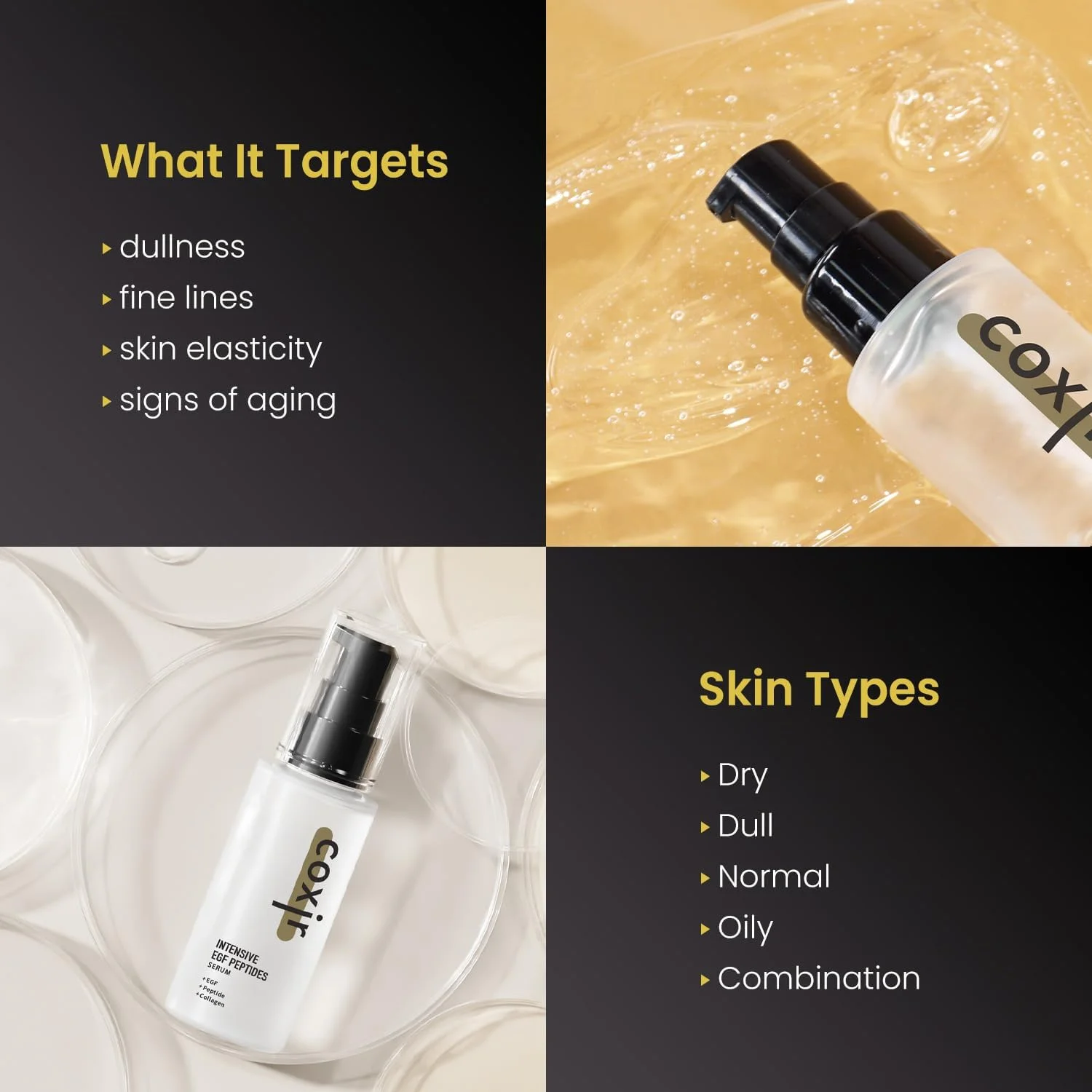 سرم پپتیدهای فشرده EGF کوکسیر l EGF (فاکتور رشد اپیدرمی)، پپتید، نیاسینامید، کلاژن l سفت کننده l مراقبت از پوست کره ای (50 میلی لیتر)