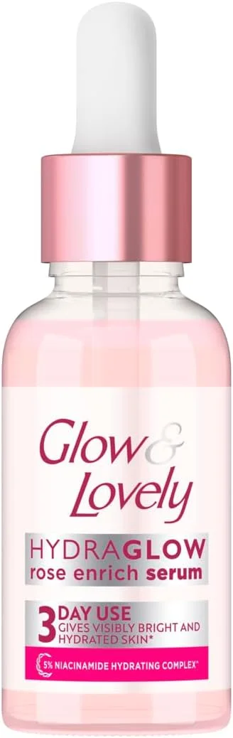 سرم صورت آبرسان GLOW & LOVELY Hydraglow، کمپلکس آبرسان نیاسینامید 5%، پوست به طور مشهود روشن و آبرسانی شده در 3 روز، 30 گرم