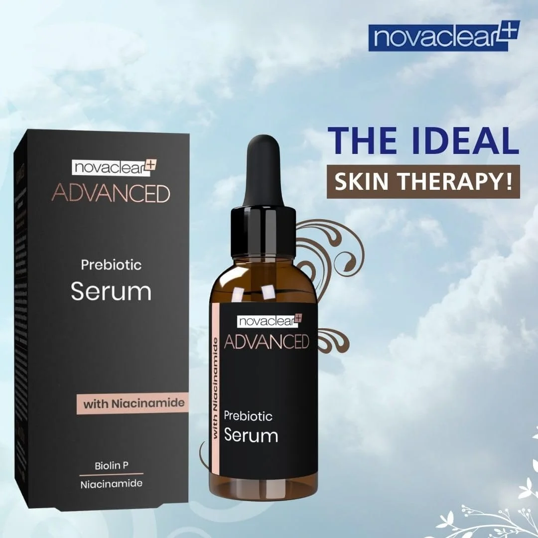 سرم پیشرفته پری‌بیوتیک نوواکلیر حاوی 10% نیاسینامید – کوچک کننده منافذ، کنترل چربی و تعادل میکروبیوم – کمپلکس کنترل چربی، اسکوالان و مواد گیاهی – پوشش مات – ایده آل برای زیر آرایش – 30 میلی لیتر