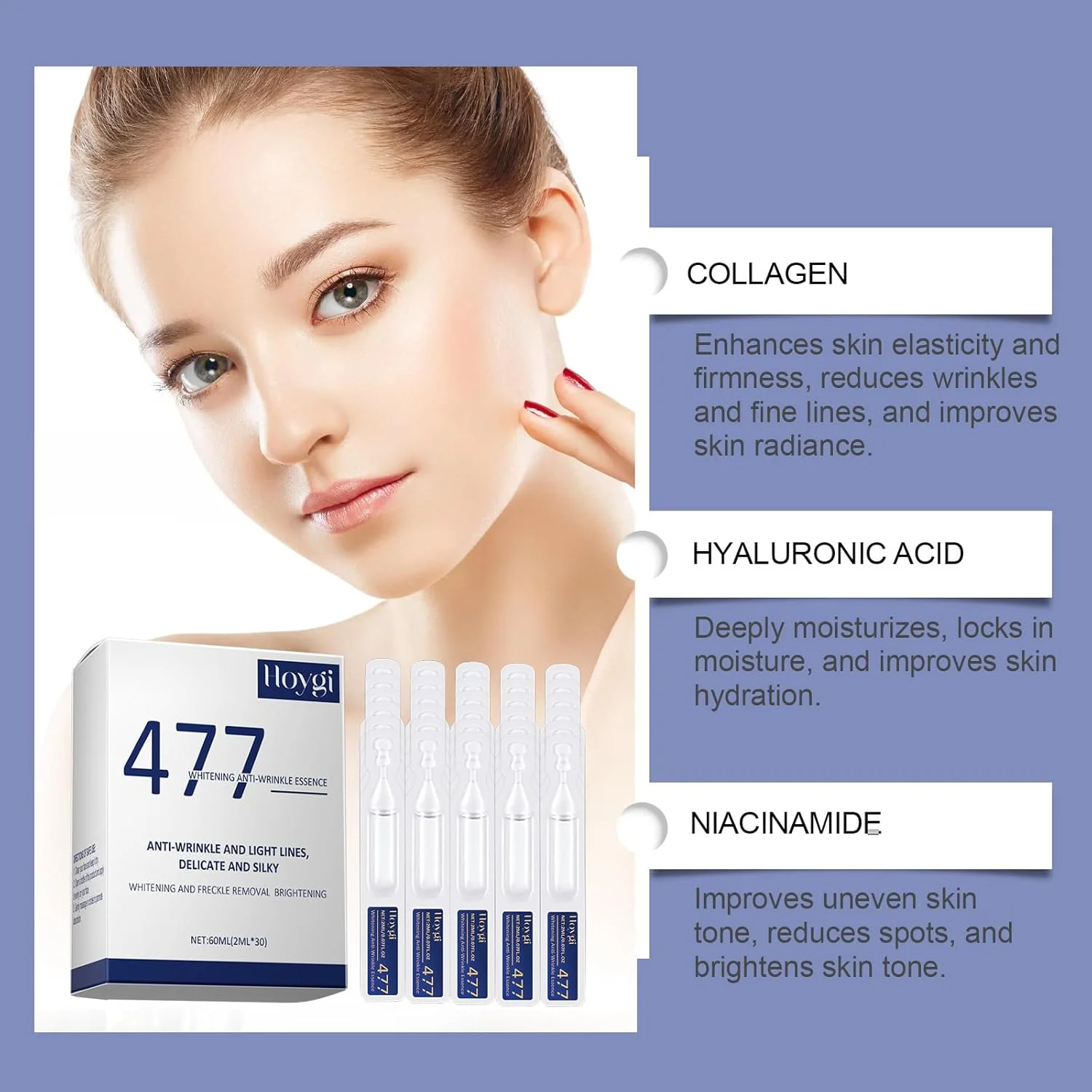 آمپول آبرسان ضد پیری، سرم مرطوب کننده صورت کلاژن و نیاسینامید برای خطوط ریز و چین و چروک، 30 آمپول (2 میلی لیتر)