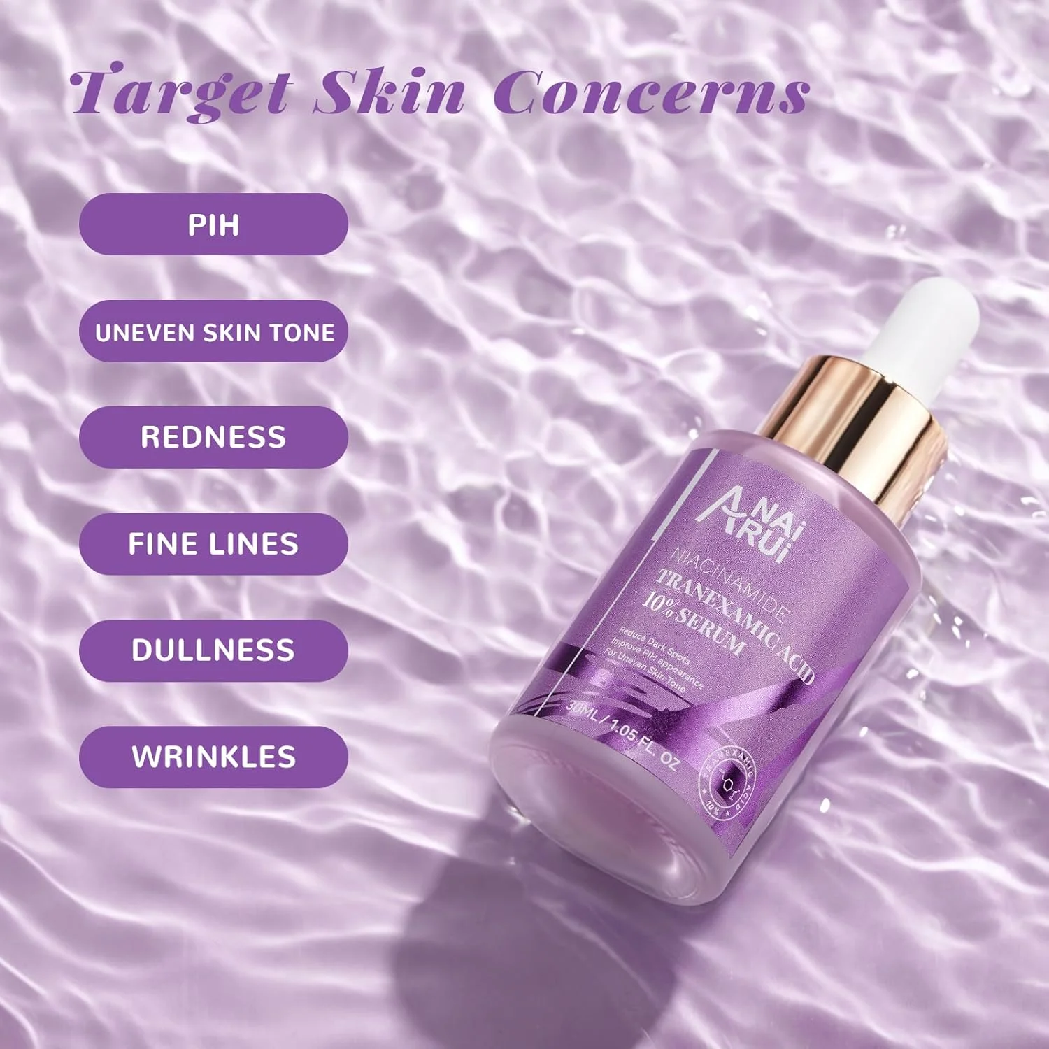 سرم 10% ترانگزامیک اسید ANAI RUI حاوی نیاسینامید، کوجیک اسید، آربوتین و سرامید، مناسب برای یکنواخت کردن رنگ پوست، 30 میلی لیتر سرم 10% ترانگزامیک اسید ANAI RUI حاوی نیاسینامید، کوجیک اسید، آربوتین و سرامید، مناسب برای یکنواخت کردن رنگ پوست، 30 میلی لیتر