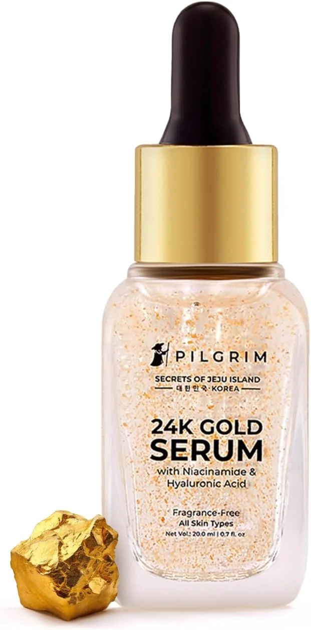 سرم صورت پیلگریم طلای 24 عیار با نیاسینامید و هیالورونیک اسید، پرایمر شبنم دار برای آرایش صورت مناسب انواع پوست، مراقبت از پوست کره ای برای آقایان و بانوان، 20 میلی لیتر