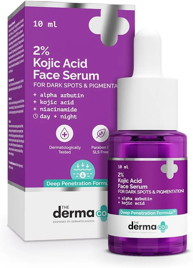 سرم صورت حاوی ۲% کوجیک اسید The Derma Co به همراه ۱% آلفا آربوتین و نیاسینامید برای لکه‌های تیره و تیرگی پوست - ۱۰ میلی لیتر