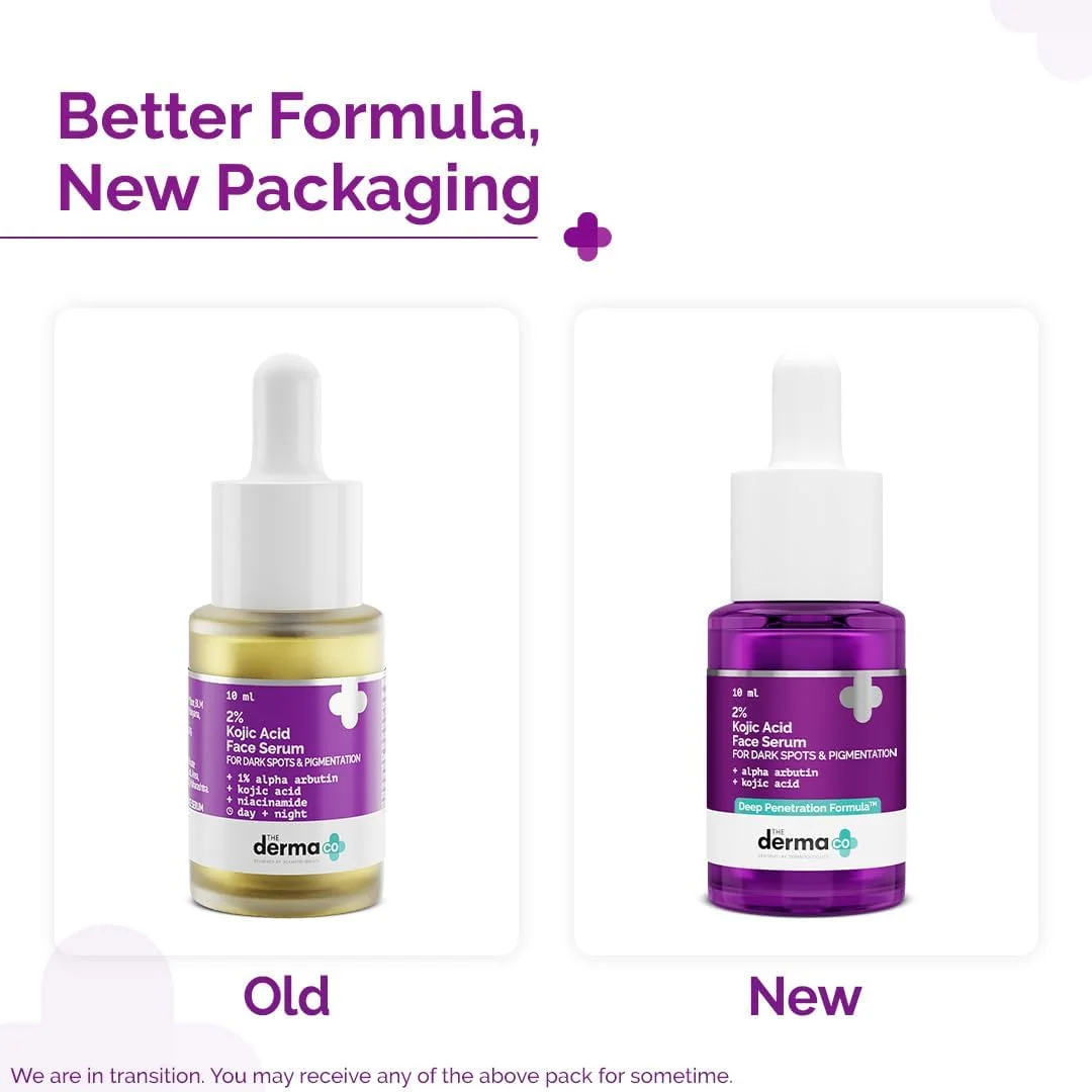 سرم صورت حاوی ۲% کوجیک اسید The Derma Co به همراه ۱% آلفا آربوتین و نیاسینامید برای لکه‌های تیره و تیرگی پوست - ۱۰ میلی لیتر