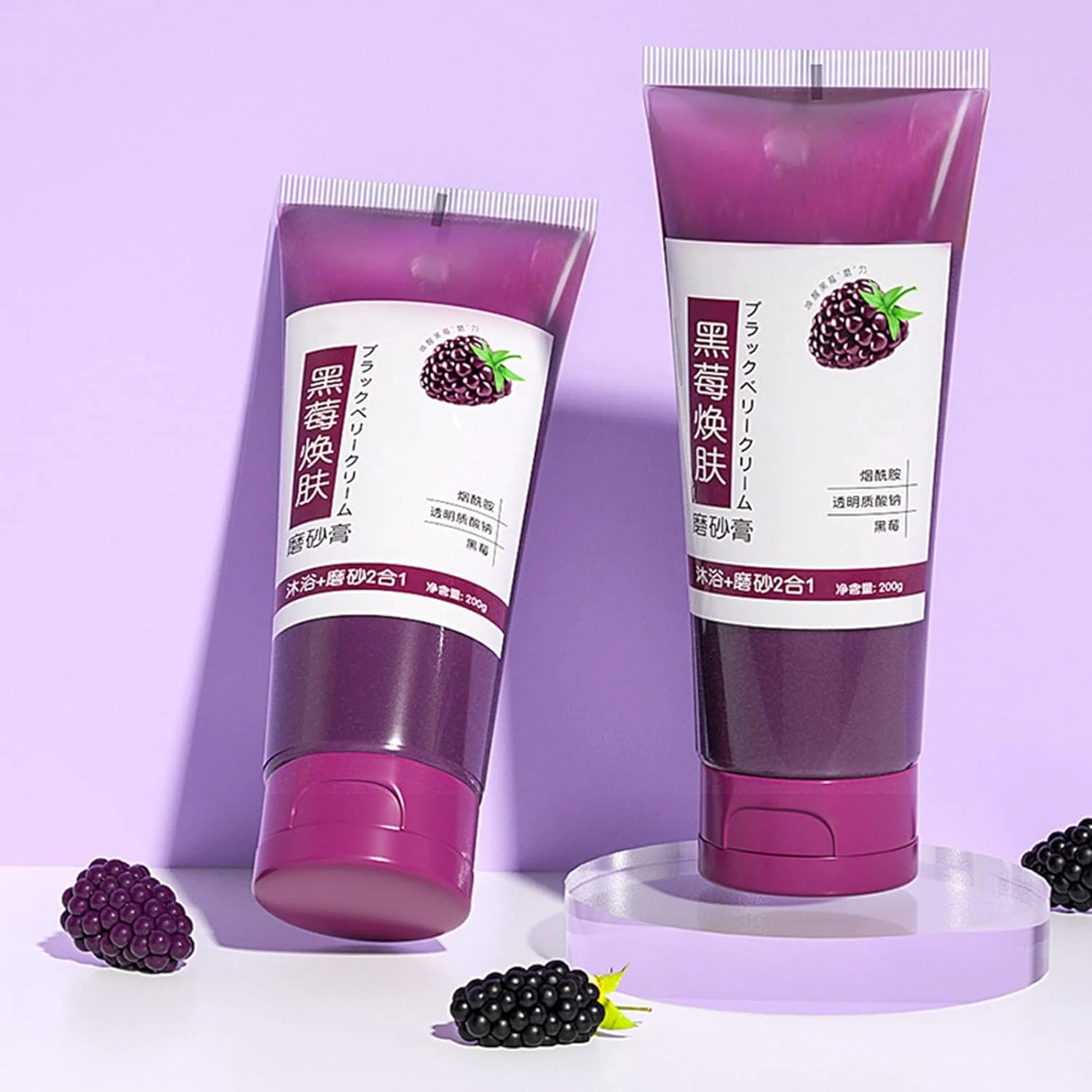 اسکراب لایه بردار ملایم و مرطوب کننده بدن لابیموس 200 گرمی، ژل لایه بردار کل بدن، پاک کننده عمیق، نیاسینامید و شاه توت