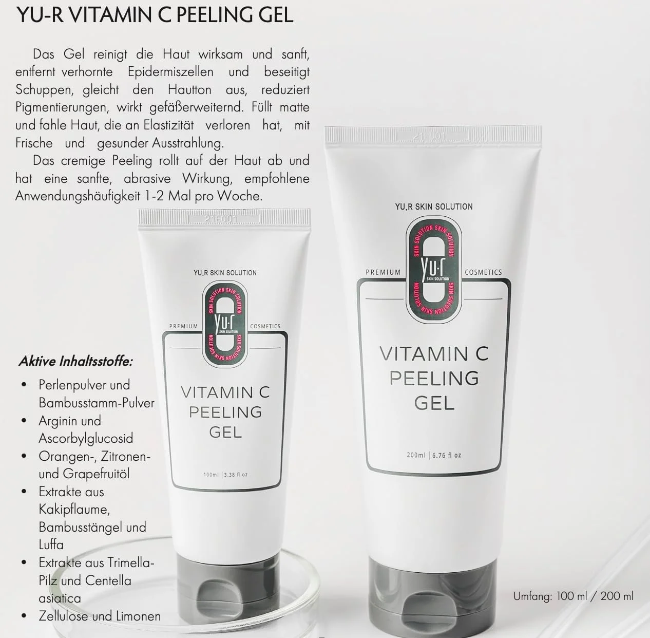 ژل لایه بردار ویتامین C یو.آر پرو - ژل لایه بردار ملایم صورت با عصاره بامبو و روغن مرکبات - روشن کننده و پالایش کننده منافذ پوست، 100 میلی لیتر