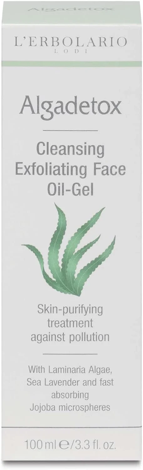 ژل-روغن پاک کننده و لایه بردار صورت L'Erbolario Algadetox - درمان تصفیه کننده پوست در برابر آلودگی - به آرامی و به طور موثر پوست شما را تمیز می کند - ایده آل برای تقویت و محافظت از صورت - پاک کننده 100 میلی لیتری