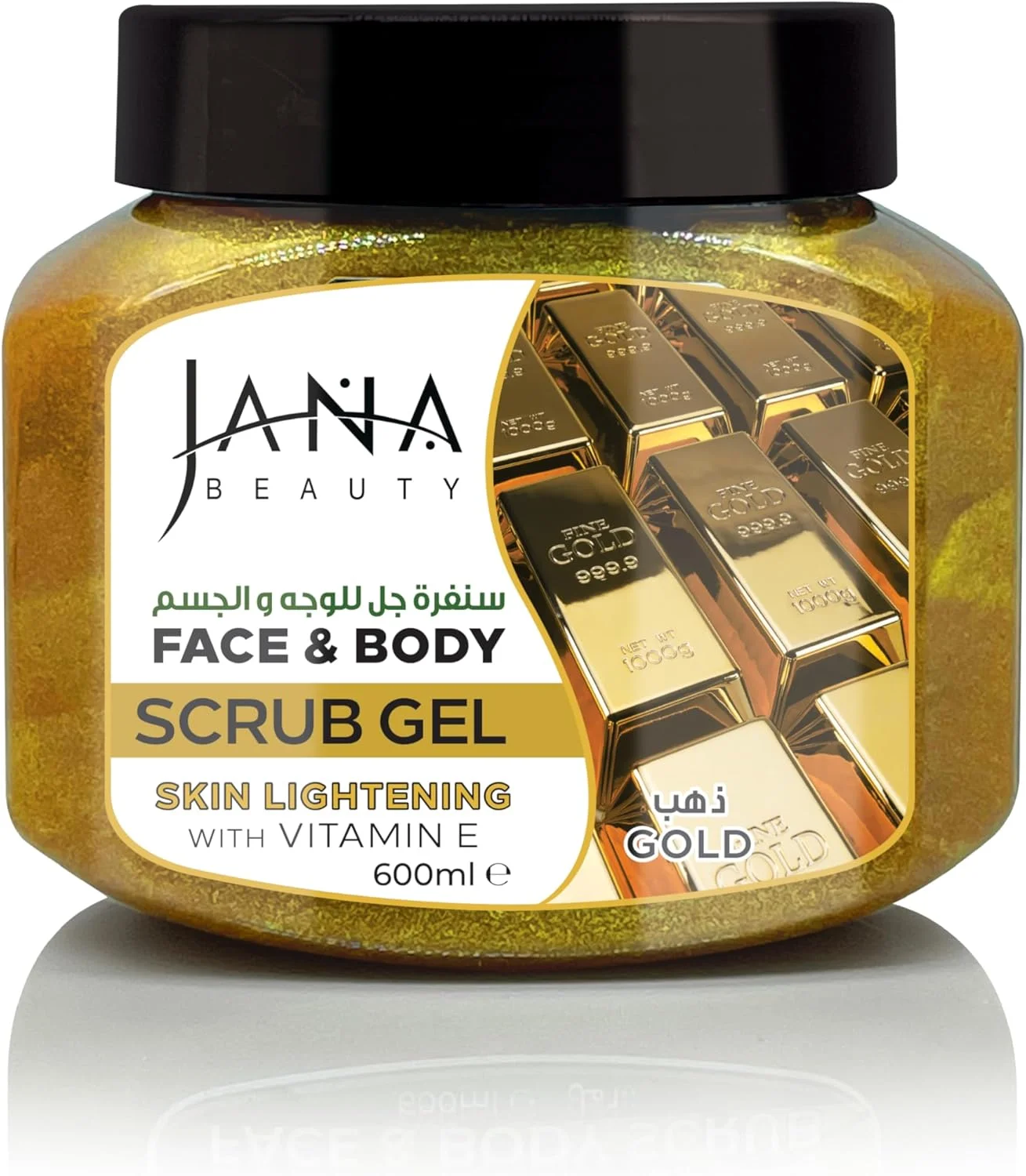 اسکراب صورت و بدن طلا جانا بیوتی حاوی ویتامین E - ژل لایه بردار 600 میلی لیتری برای پوستی درخشان و صاف