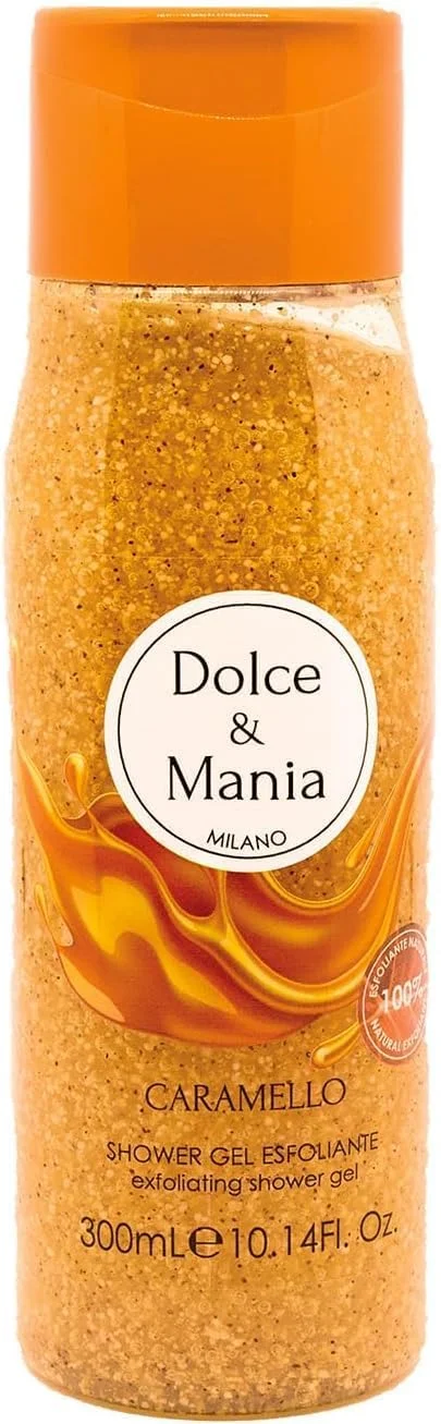 ژل شستشوی بدن اسکراب کارامل Dolce & Mania حجم 300 میلی لیتر - ژل دوش معطر زنانه لایه بردار با رایحه کارامل، مرطوب کننده و لوکس، پوستی نرم و خوشبو