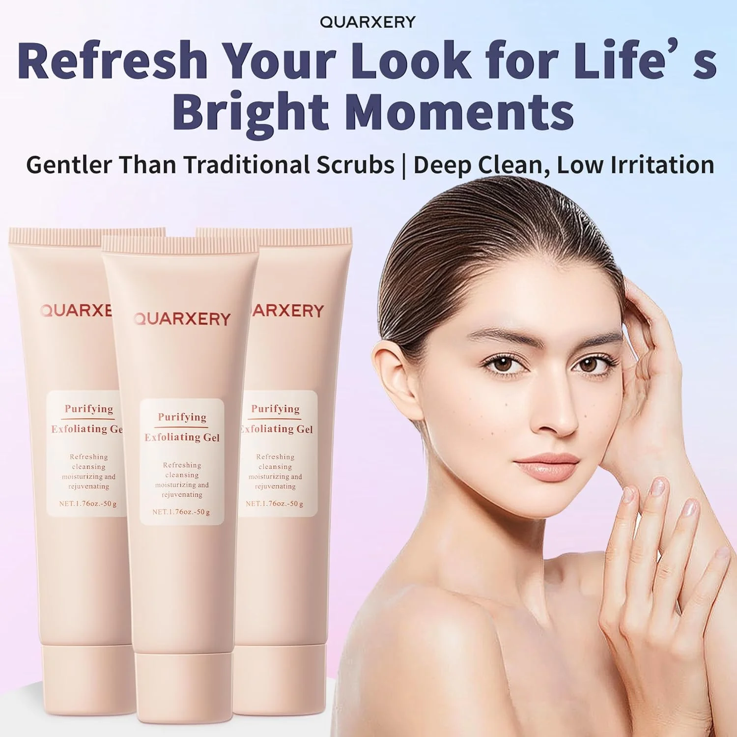 ژل لایه بردار ملایم Quarxery | پاک کننده صورت و بدن مناسب پوست حساس | فندق افسونگر و آلوئه ورا طبیعی | پاک کننده عمیق منافذ