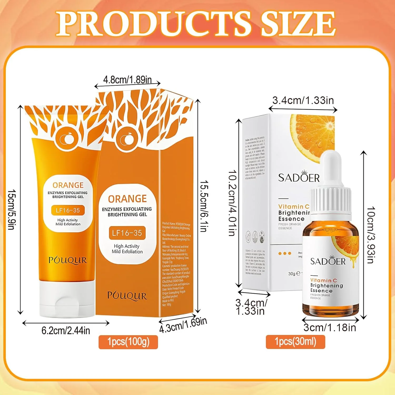 مجموعه ژل لایه بردار طبیعی پرتقال ۱۰۰ گرم + سرم صورت ویتامین C ۳۰ میلی لیتر | لایه برداری ملایم و مراقبت مرطوب کننده | ژل لایه بردار پاک کننده صورت پرتقال و سرم ویتامین C برای پوستی صاف و درخشان