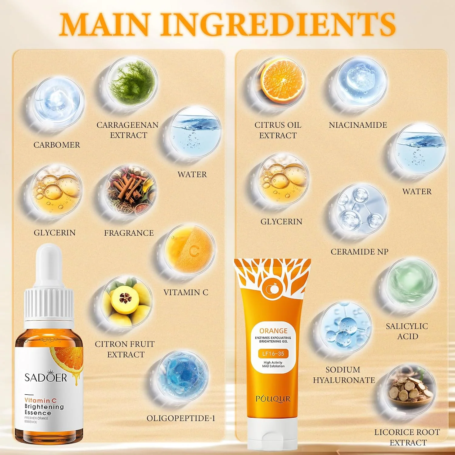 مجموعه ژل لایه بردار طبیعی پرتقال ۱۰۰ گرم + سرم صورت ویتامین C ۳۰ میلی لیتر | لایه برداری ملایم و مراقبت مرطوب کننده | ژل لایه بردار پاک کننده صورت پرتقال و سرم ویتامین C برای پوستی صاف و درخشان