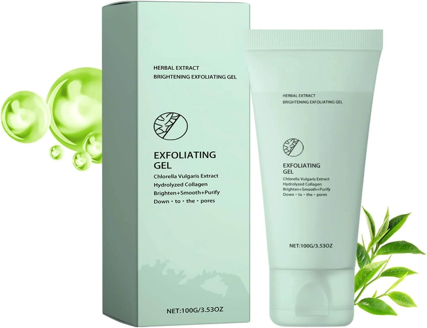 ژل لایه بردار - ژل لایه بردار روشن کننده گیاهی غنی شده با عصاره کلرلا ولگاریس و کلاژن هیدرولیز شده، پاک کننده عمیق برای روشن کردن، صاف کردن و پاکسازی منافذ پوست برای داشتن پوستی درخشان و بی عیب و نقص