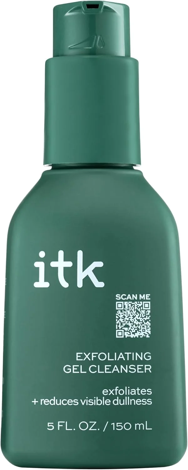 ژل پاک کننده لایه بردار ITK - روشن کننده + صاف کننده پوست - پاک کننده ملایم آرایش + آلودگی - پوست یکدست - پاک کننده پوست - فرمول گلیکولیک برای روشن کردن پوست + عصاره اسپیرولینا