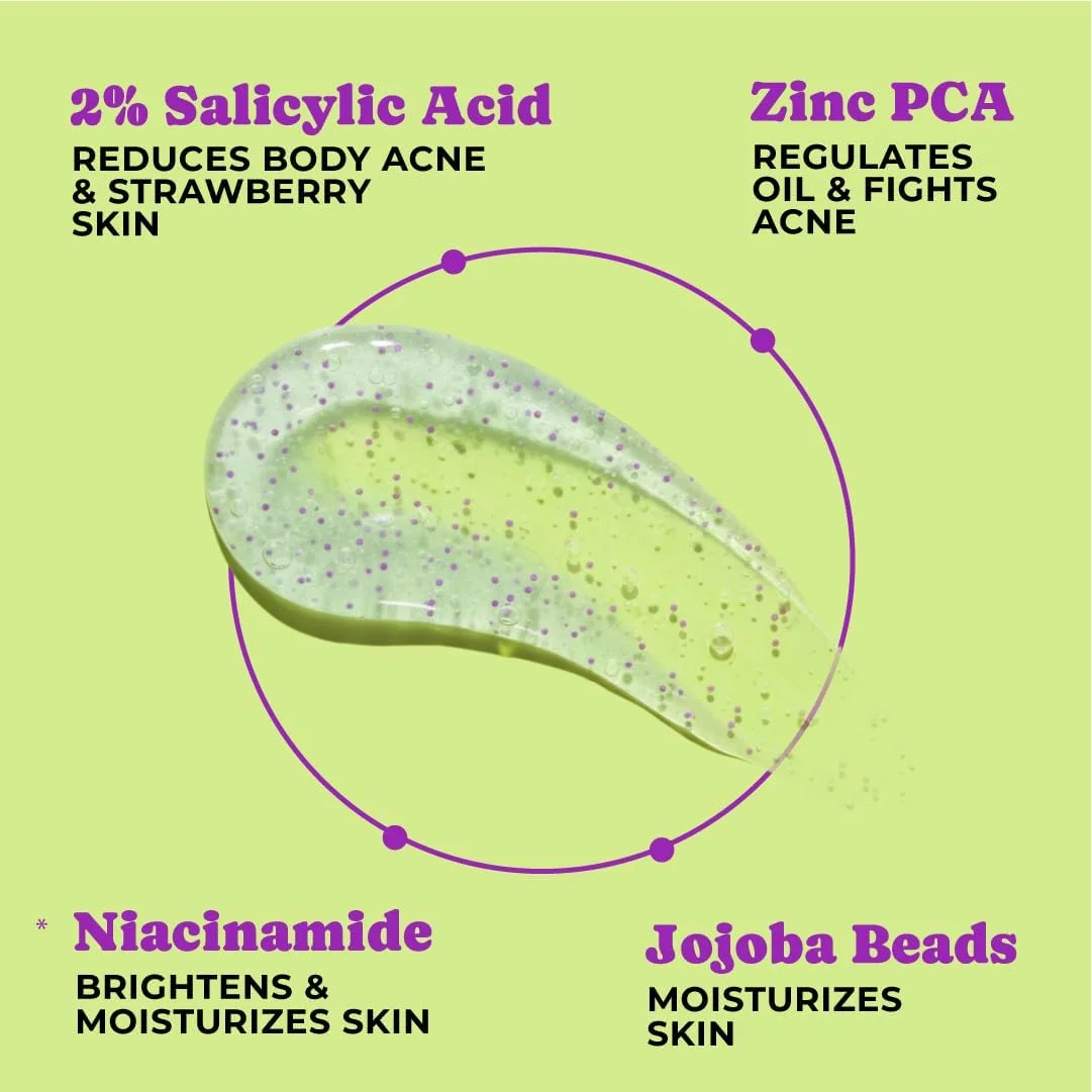 شوینده بدن لایه بردار حاوی 2% سالیسیلیک اسید FoxTale با زینک PCA | کاهش آکنه بدن، پوست توت فرنگی و موهای زیر پوستی | صاف کننده بافت ناهموار در 28 روز | شوینده بدن آقایان و بانوان | ژل دوش لایه بردار | 250 میلی لیتر