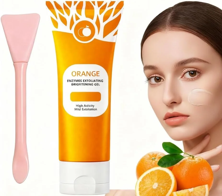 ژل لایه بردار آنزیم های پرتقال، ژل لایه بردار طبیعی، اسکراب پاک کننده صورت پرتقالی همراه با برس، برای انواع پوست صورت، پاک کننده عمیق و مرطوب کننده