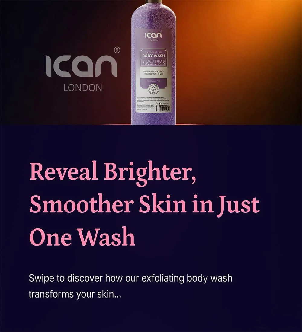 ژل شستشوی بدن حاوی گلیکولیک اسید روشن کننده و لایه بردار آیکن لندن، ۱۰۰۰ میلی لیتر