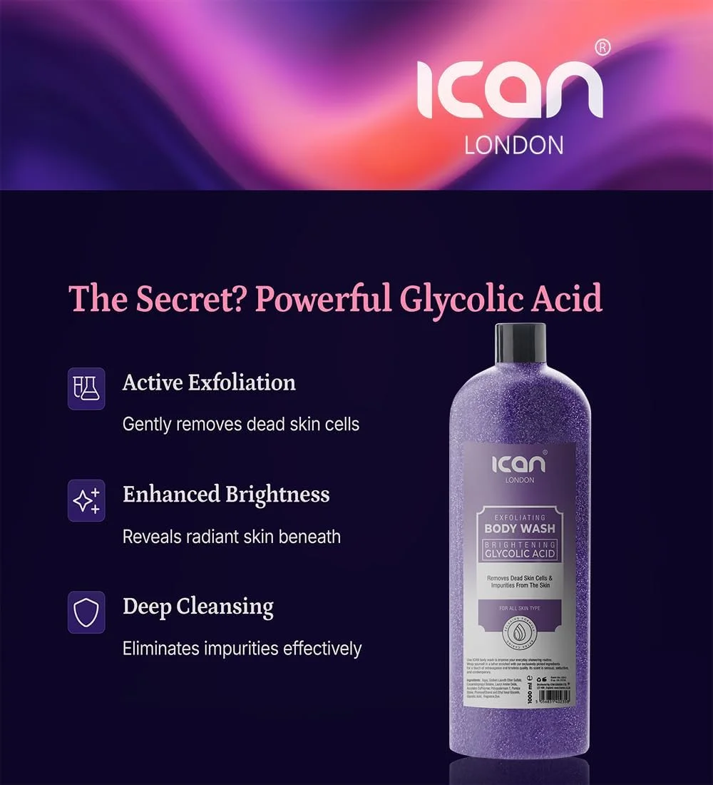ژل شستشوی بدن حاوی گلیکولیک اسید روشن کننده و لایه بردار آیکن لندن، ۱۰۰۰ میلی لیتر