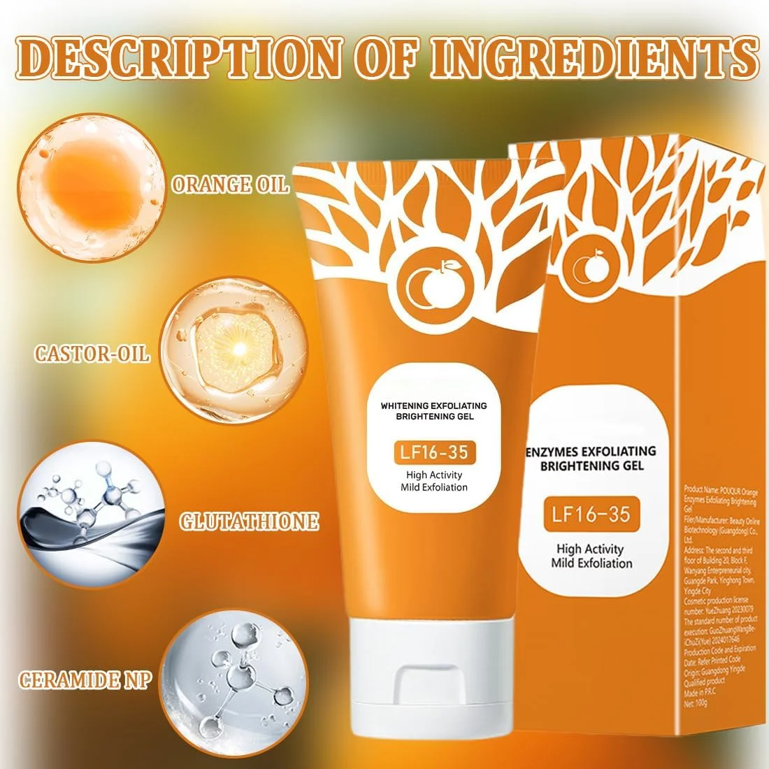 ژل لایه بردار پرتقال طبیعی Ayvroup بسته 2 عددی، ژل لایه بردار صورت، پاک کننده عمیق، ژل پاک کننده صورت پرتقالی، ژل روشن کننده لایه بردار، مناسب برای اکثر انواع پوست