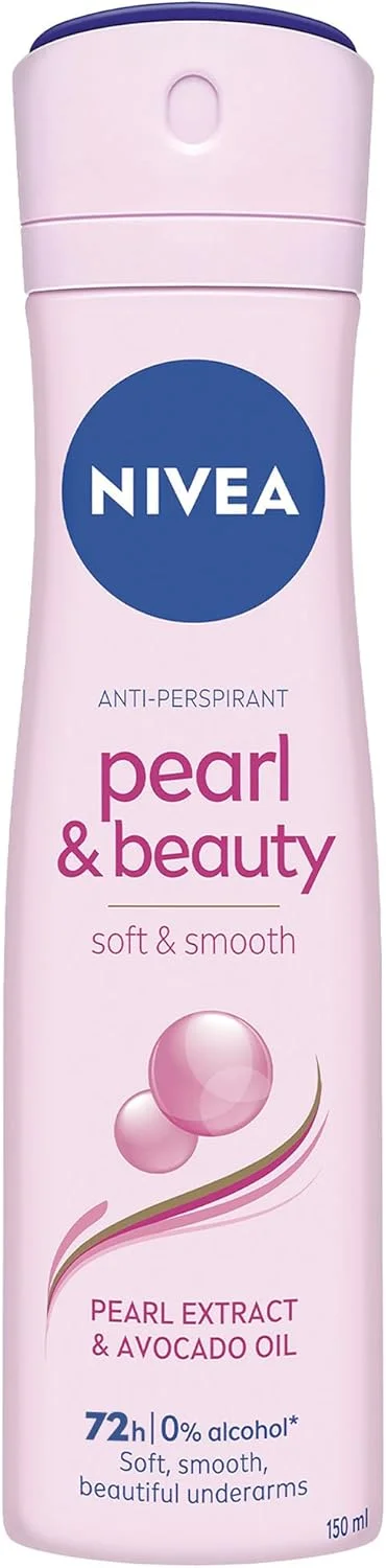 اسپری ضد تعریق زنانه نیوآ Pearl & Beauty، نرم و لطیف، محافظت فعال 48 ساعته، 0% الکل، با عصاره مروارید و روغن آووکادو، 150 میلی لیتر