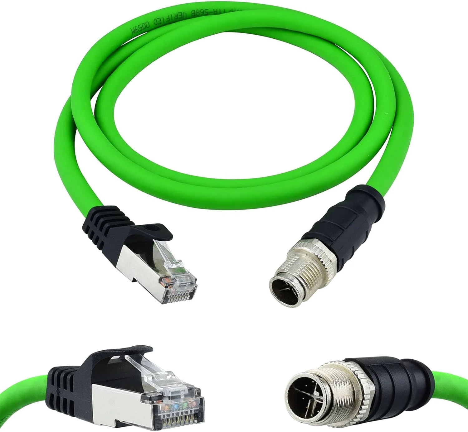 کابل M12 X-Coded 8 پین به RJ45 Cat6A اترنت صنعتی شیلددار برای کاربردهای کاگناکس و اتوماسیون SFTP 26AWG 1 متری