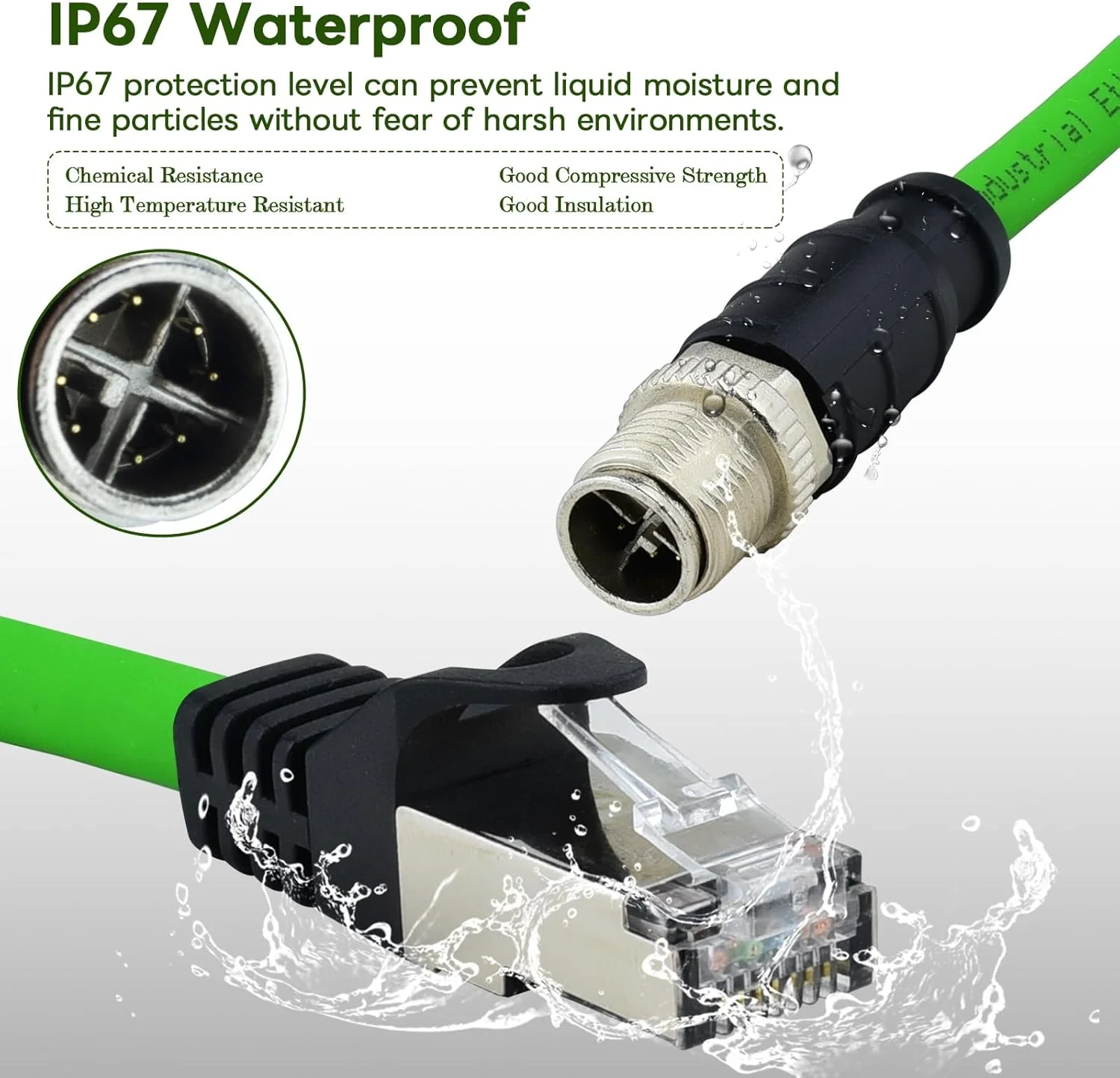 کابل M12 X-Coded 8 پین به RJ45 Cat6A اترنت صنعتی شیلددار برای کاربردهای کاگناکس و اتوماسیون SFTP 26AWG 1 متری